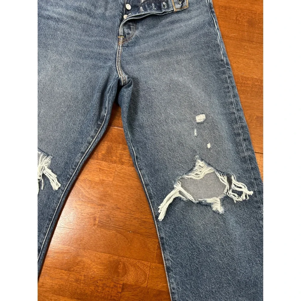 Levi's Ribcage Straight Ankle Jeans Womens 31 Blue Distressed High Rise Denim